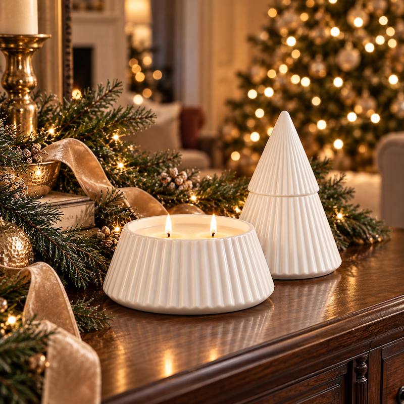 Winter Wonderland | White Glass Christmas Tree Candle