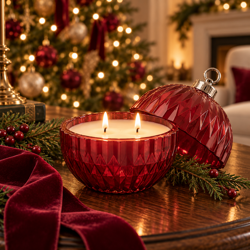Very Merry | Red Glass Ornament Candle